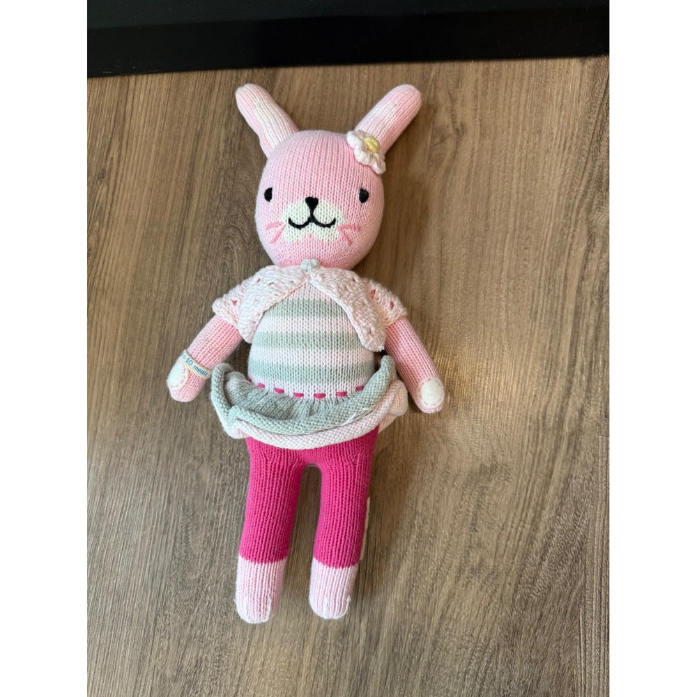 cuddle + kind Chloe the Bunny Handmade Knit Stuffed Animal Doll Pink 13 Inch
